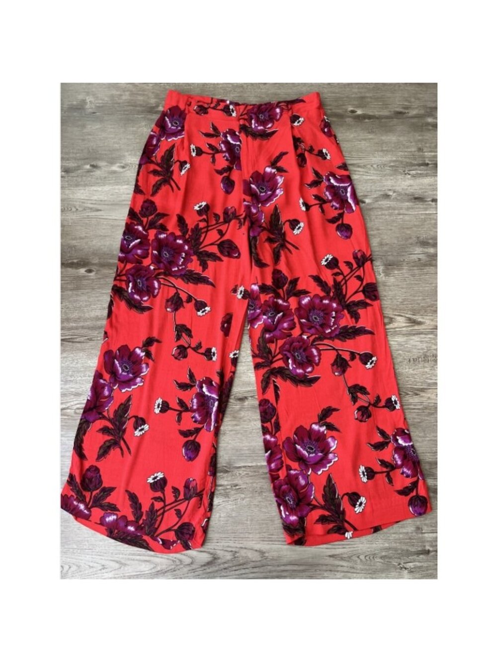 Ett:twa Margo Pleated Wide Leg Pants Womens 8 Red‎ Floral Full Length